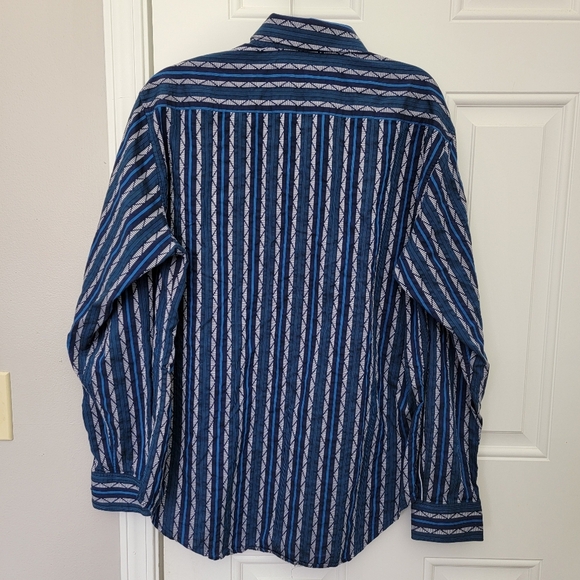 Robert Graham Flip Cuff Shirt Blue Striped Button Guitars Rock & Roll Mens Large - Picture 5 of 14